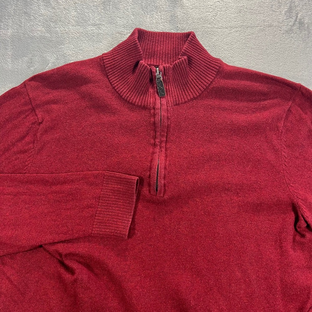 Eddie Bauer 1/4 Zip Sweater Mens Large Red Cotton 5% Cashmere Casual‎ Preppy
